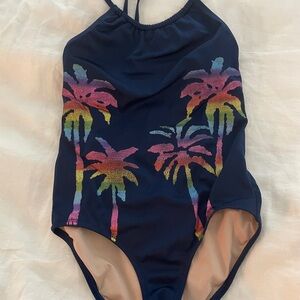 J Crew Crewcuts Girls One Piece Swimsuit with Palm Tree Design